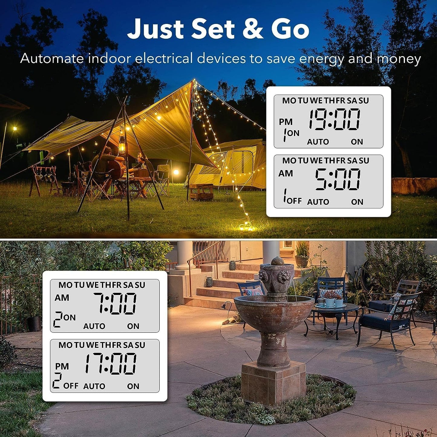 BN-LINK 7 Day Outdoor Heavy Duty Digital Programmable Timer, 125VAC, 60Hz, Dual Outlet, Weatherproof, Heavy Duty, Accurate for Lamps Ponds Christmas Lights 1875W 1/2HP ETL Listed