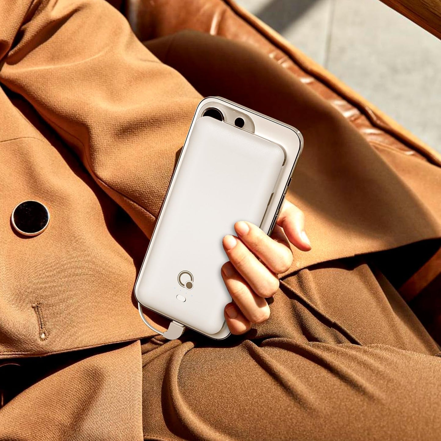 Q 10000mAh Power Bank, Slim Portable Charger,4 Output External Battery Pack with Built-in AC Wall Plug Micro USB C 3 Cables Compatible with iPhone Samsung Android Phone Tablet and More