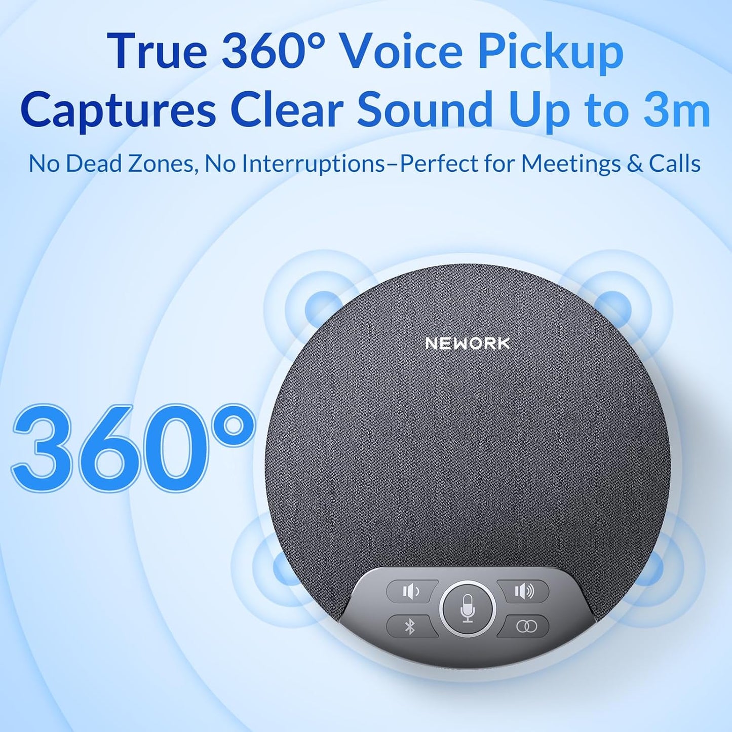 Bluetooth Conference Speakerphone with 4 Mics, AI Noise Reduction, 360° Voice Pickup, 2600mAh Battery, Bluetooth/USB-C/Dongle, Daisy Chain for Large Rooms, Compatible with Zoom/Teams/Skype