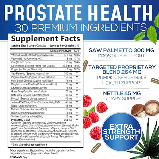 Prostate Men Supplement - Support Complex Formula with Saw Palmetto, Beta Sitosterol, Stinging Nettle, Pygeum, Pumpkin Seed, Zinc, Vitamin B6 E - Supports Prostate & Urinary Health - 120 Capsules
