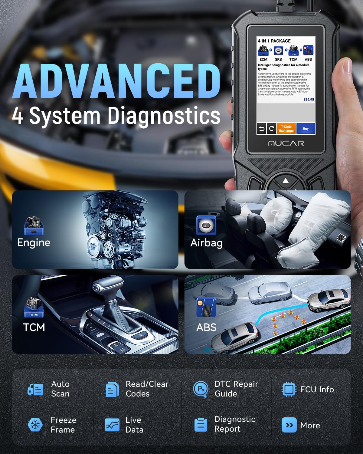 MUCAR CDE900 Elite OBD2 Scanner with 28 Reset Service, Engine Transmission ABS SRS Code Reader Scan Tool, Car Scanner Diagnostic Tool, Auto VIN, FCA AutoAuth, Lifetime Free Upgrade