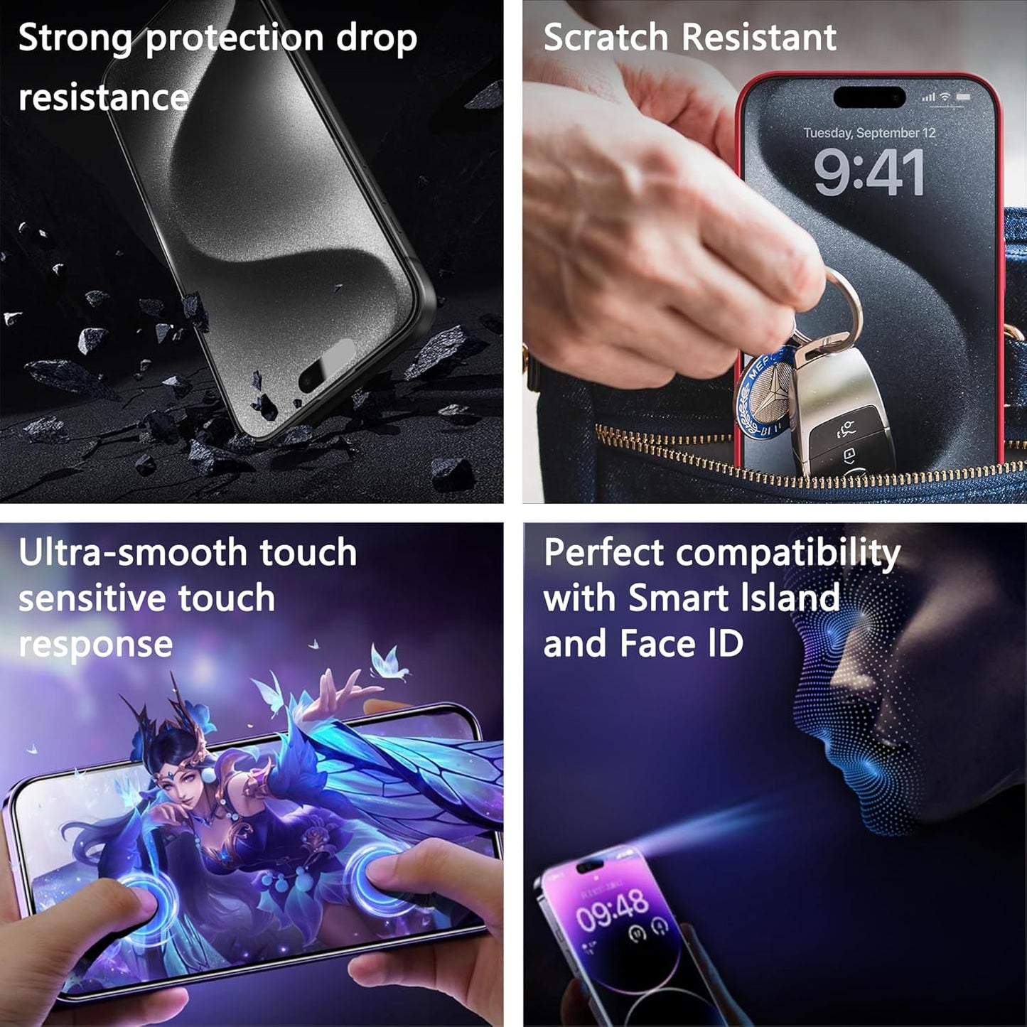 (2-Pack Anti Blue Light Matte Screen Protector for iPhone 14 Pro/15/16 (6.1-Inch),9H Tempered Glass,Anti-Glare,Full Coverage,Anti-Fingerprint,Auto Dust Removal,Bubble-Free