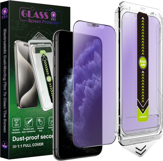 (2-Pack Anti Blue Light Matte Screen Protector for iPhone X/XS/11 Pro (5.8-Inch),9H Tempered Glass,Anti-Glare,Full Coverage,Anti-Fingerprint,Auto Dust Removal,Bubble-Free