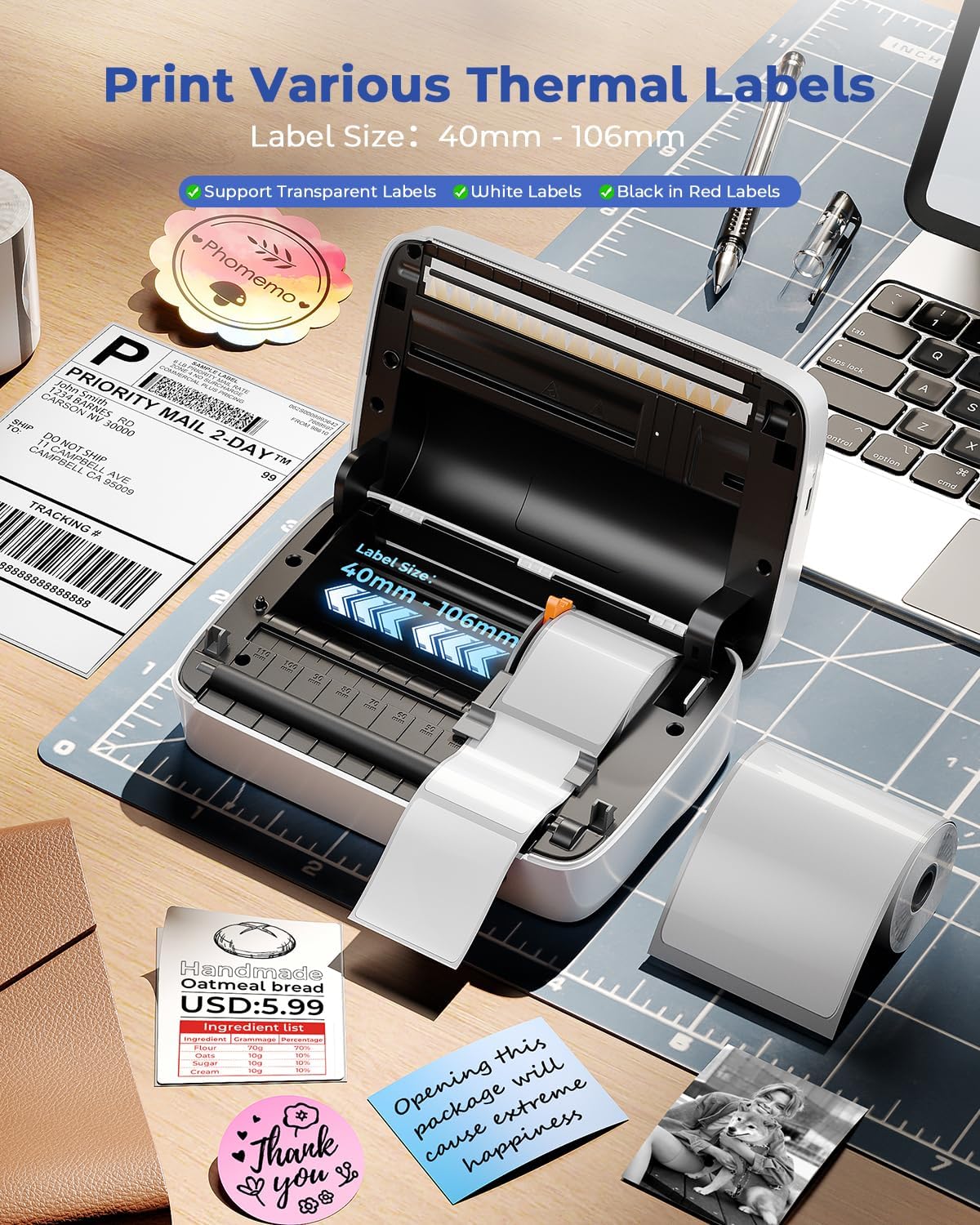 Phomemo Thermal Label Printer, Bluetooth M421 4 x 6 Shipping Label Printer, Portable Printers for Shipping, Warehouse, Barcode, Address,Compatible with Phone & PC,