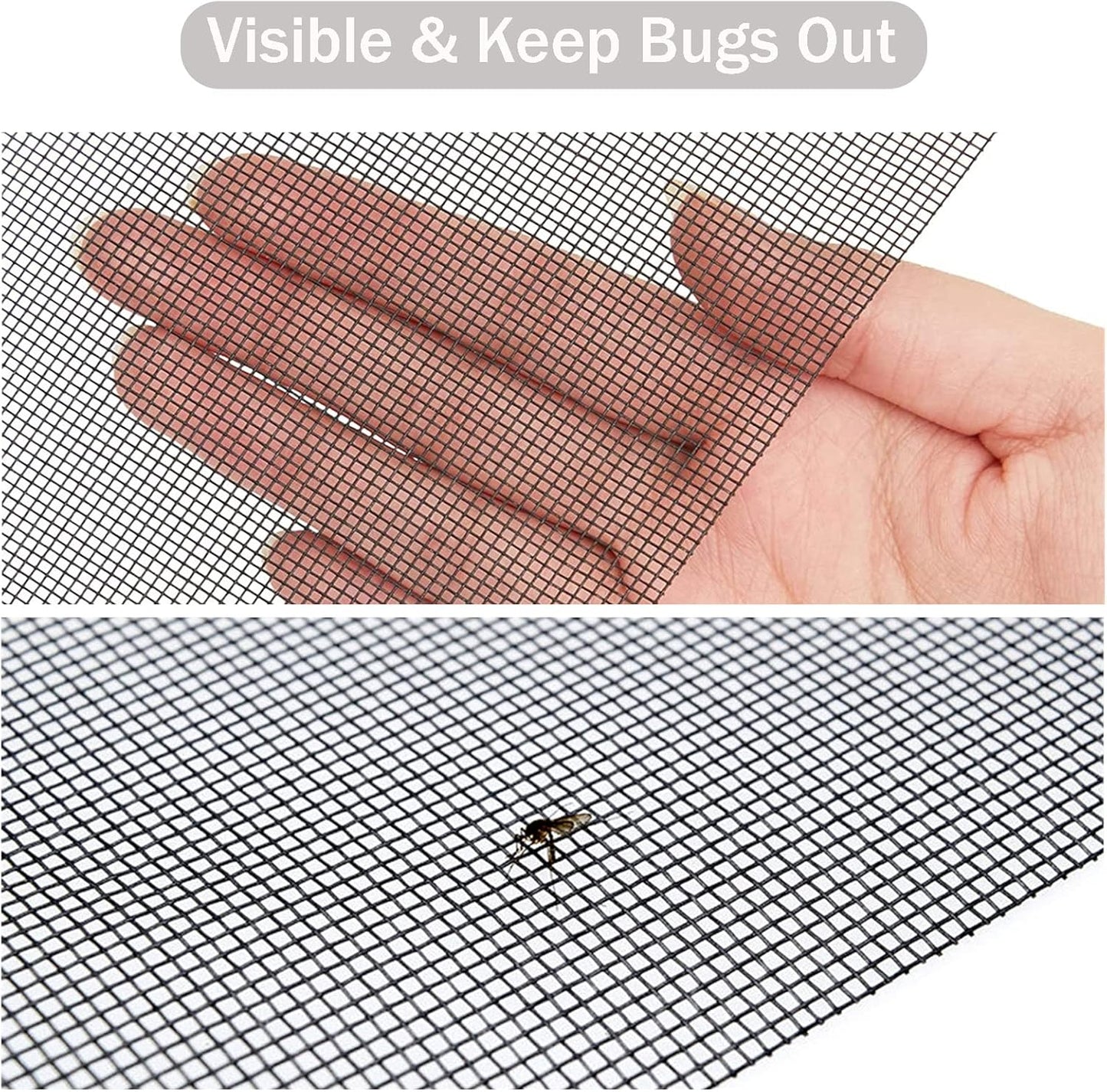 Window Screen Replacement Kit, 48'' x 99'' Fiberglass Screen Mesh with Rolling Tool and Screen Retainer Spline, DIY Adjustable Screen Door Mesh for Window, Door and Patio, Black