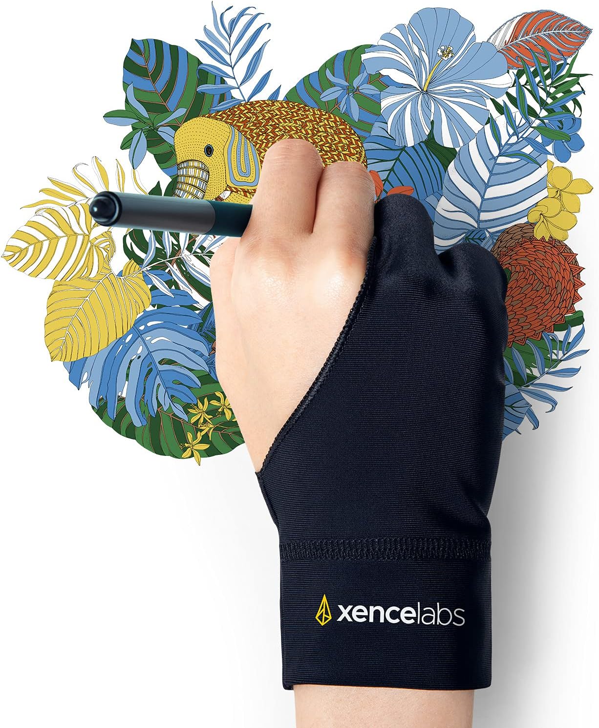 XENCELABS Drawing Glove, Breathable Artist Glove for Drawing Tablet, Two Fingers for Left Right Hand Black Size L