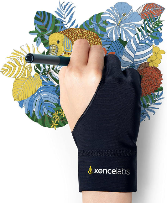 XENCELABS Drawing Glove, Breathable Artist Glove for Drawing Tablet, Two Fingers for Left Right Hand Black Size M
