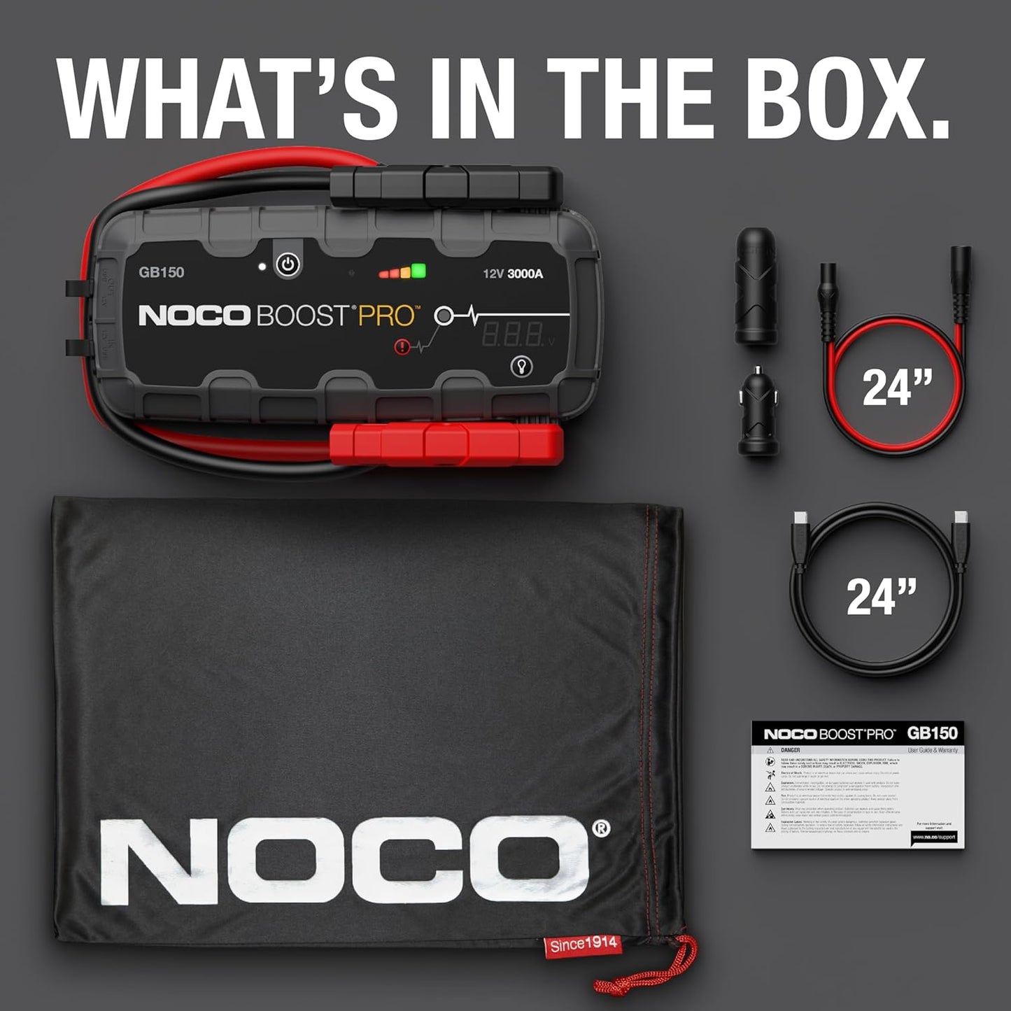 NOCO Boost GB150: 3000A UltraSafe Jump Starter – 12V Lithium Battery Booster Pack, Portable Jump Box, Power Bank & Jumper Cables - for 9.0L Gas and 7.0L Diesel Engines