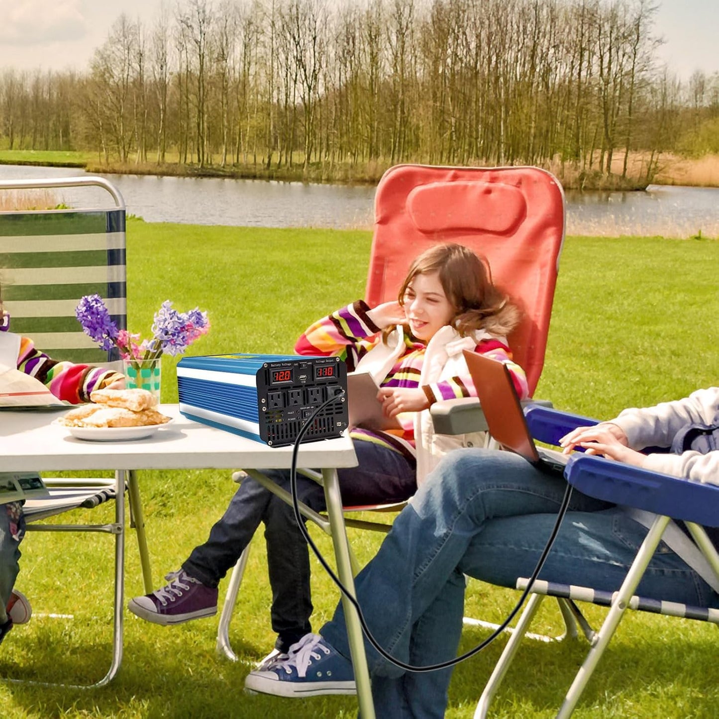 Yinleader 4000W Pure Sine Wave Power Inverter 12V DC to AC 110V-120V Converter for Family Vehicle RV Truck Solar System/Road Trip/Camp/Emergency w/4 AC Charger Outlets LED Display Remote Controller