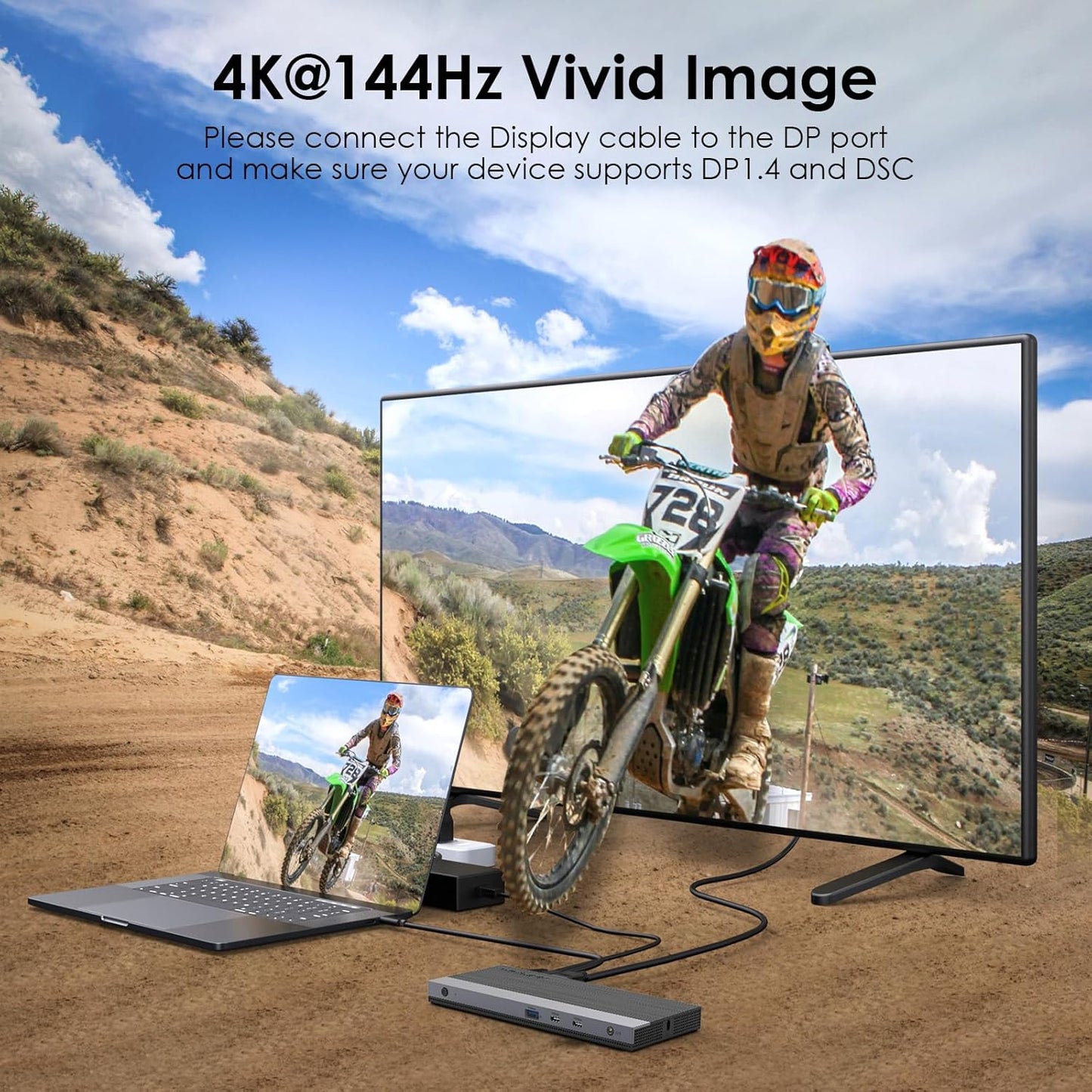 Laptop Docking Station, Docking Station 3 Monitors with 2* DP+HDMI, 130W PD Charger, USB-C/A 10Gb, 3* USB-A 5Gb, Audio, Gigabit Ethernet for Lenovo HP Dell, Windows System Computer