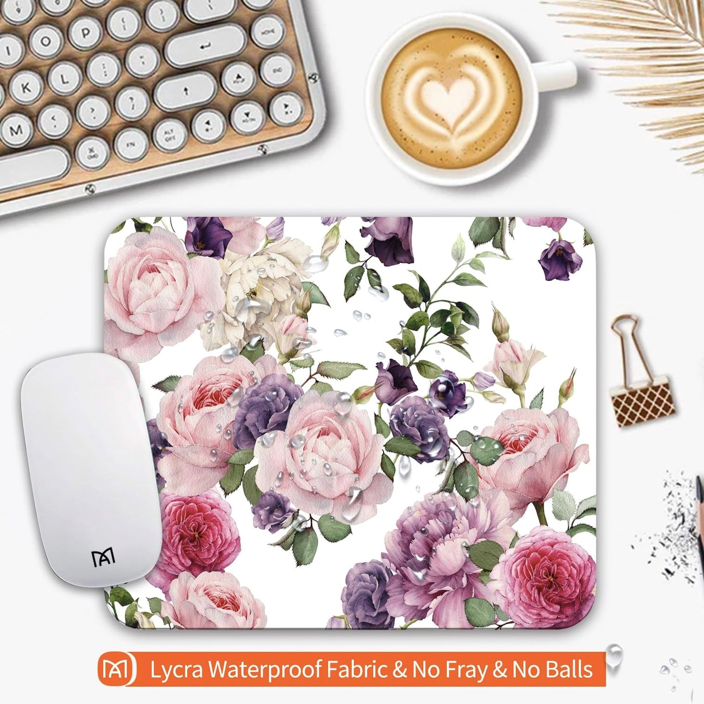 Square Mouse Pad Floral Roses,Personalized Premium-Textured Custom Mouse Mat Design,Washable Mousepad Cloth,Non-Slip Rubber Base Computer Mouse Pads for Wireless Mouse