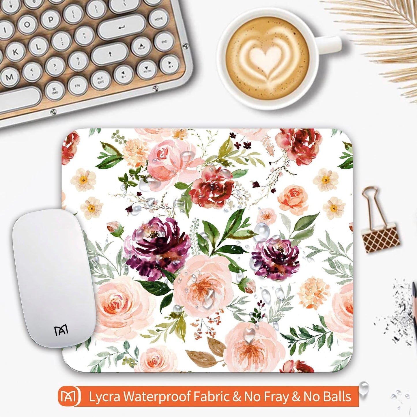 Square Mouse Pad Pretty Floral,Personalized Premium-Textured Custom Mouse Mat Design,Washable Mousepad Cloth,Non-Slip Rubber Base Computer Mouse Pads for Wireless Mouse
