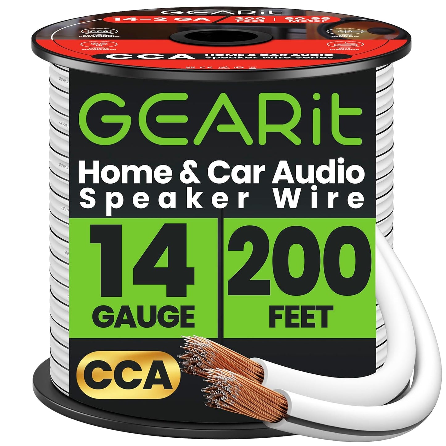 14AWG Speaker Wire, GearIT Pro Series 14 AWG Gauge Speaker Wire Cable (200 Feet / 60.9 Meters) Great Use for Home Theater Speakers and Car Speakers White