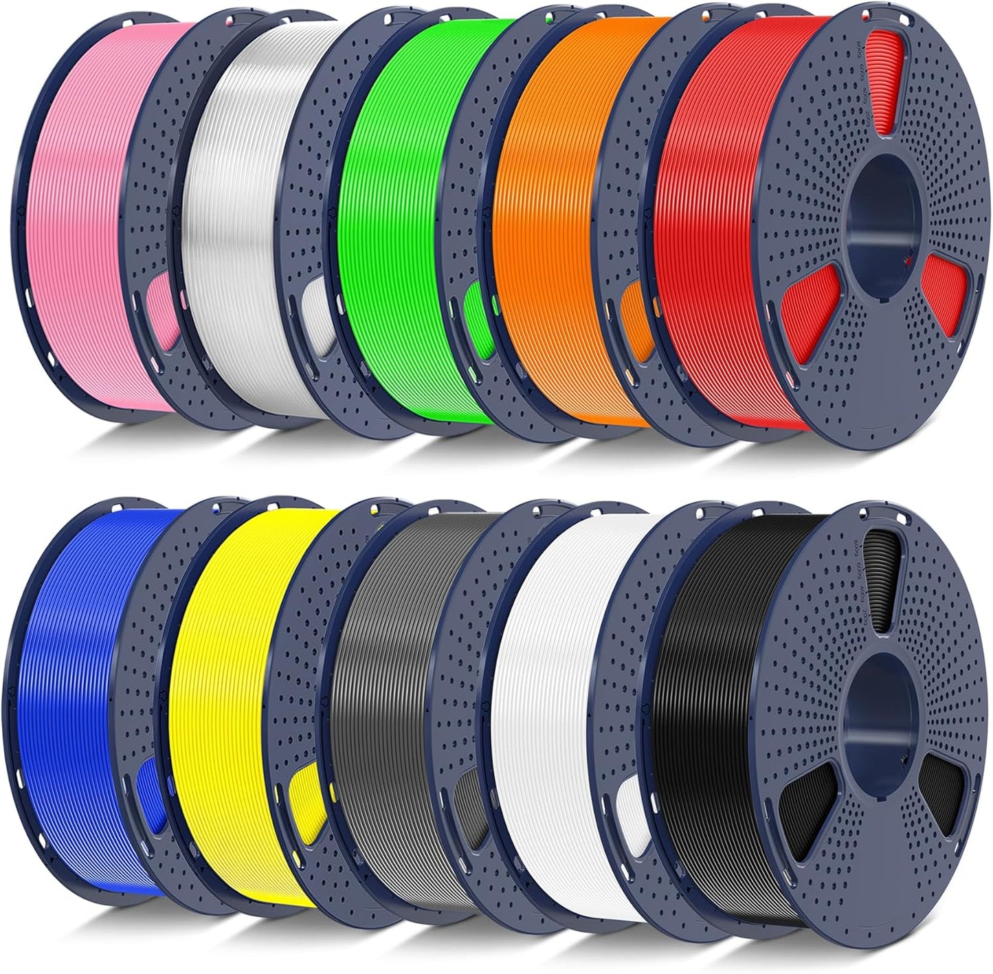 SUNLU PETG Filament 1.75mm 10KG Bundle, Individually Vacuum-Sealed, 3D Printer Filament 10kg, 1kg per Spool, 10 Pack, 10 Colors, Black+White+Grey+Blue+Red+Green+Orange+Yellow+Pink+Transparent