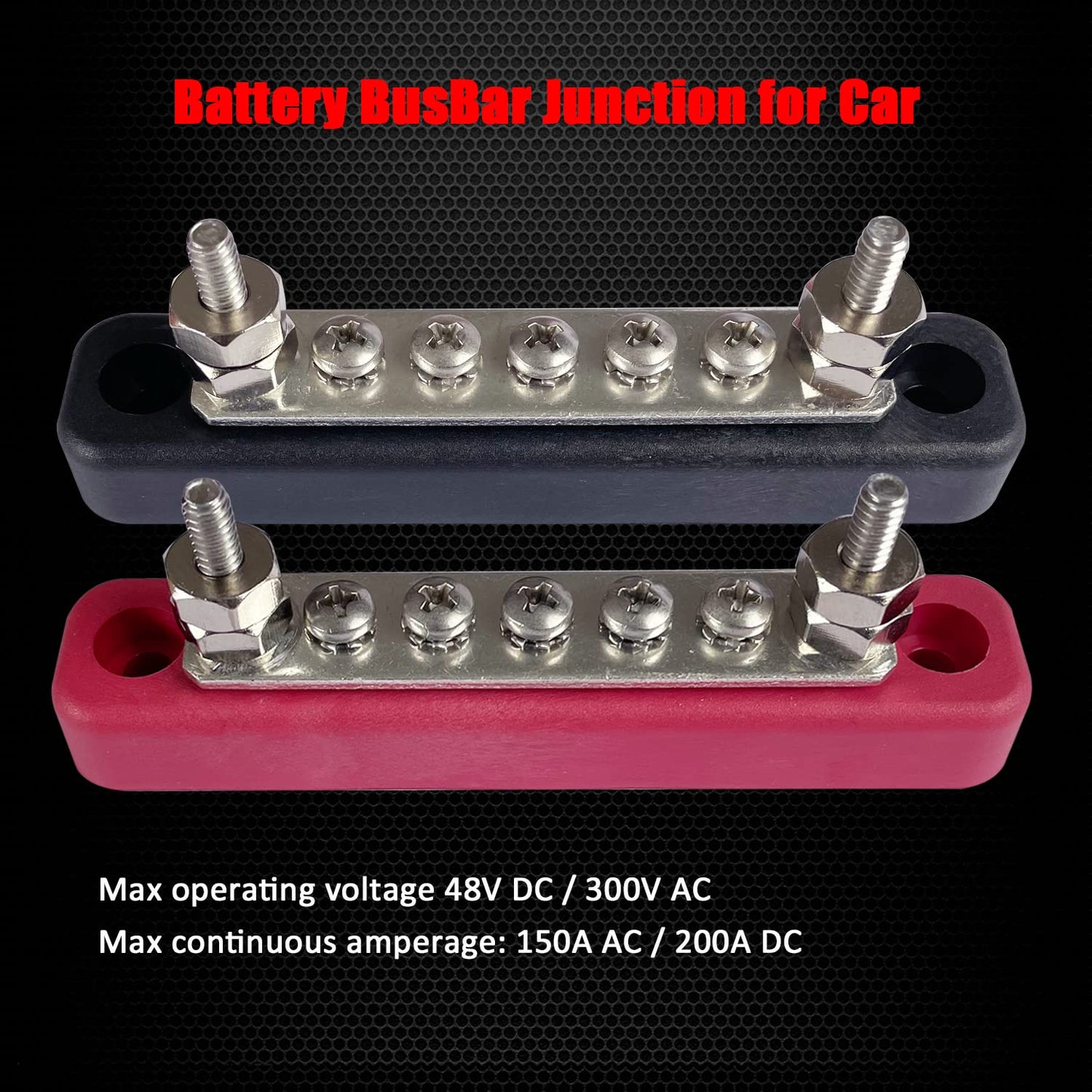 2 x #10 (M5) Studs Power Distribution Block with 5 x #8 (M4) Screws, Ampper 4.2" Bus Bar 12V Power Distribution Terminal Block Battery Busbar for Car Audio Solar (Red & Black)