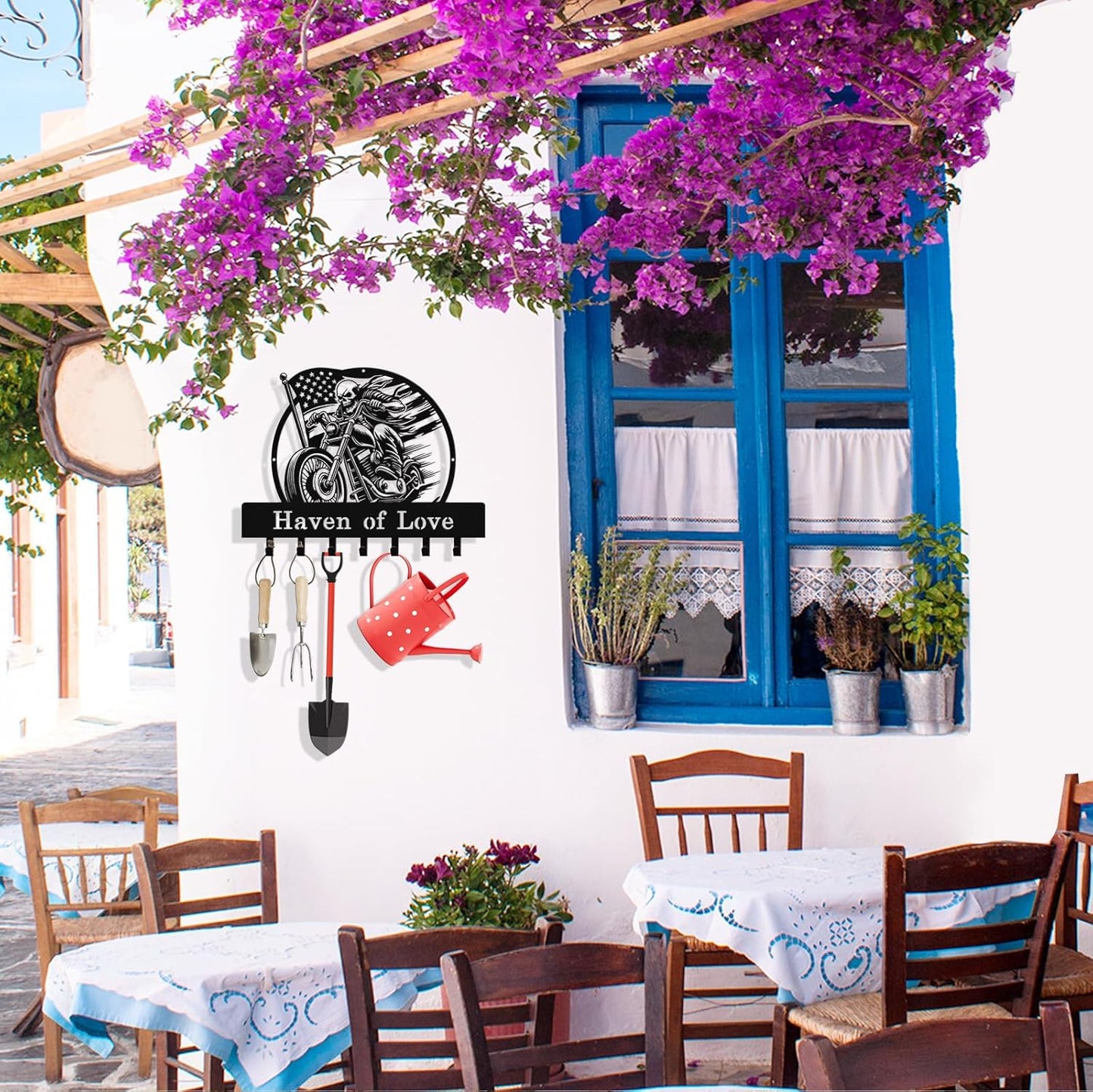 Personalized Skull Motocycle Key Holder Wall Mount, Custom Metal Key Rack Key Holder with Name, Deer Cabin Wall Keys Hanger with Hooks for Entryway, Front Door, Hallway, Kitchen, Living Room