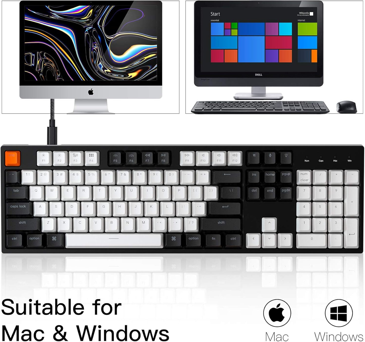 Keychron C2 Full Size 104 Keys USB Type-C Wired Mechanical Gaming Keyboard for Mac Layout, Gateron G Pro Brown Switch/RGB Backlight/Double-Shot ABS keycaps Computer Keyboard for Windows Laptop PC