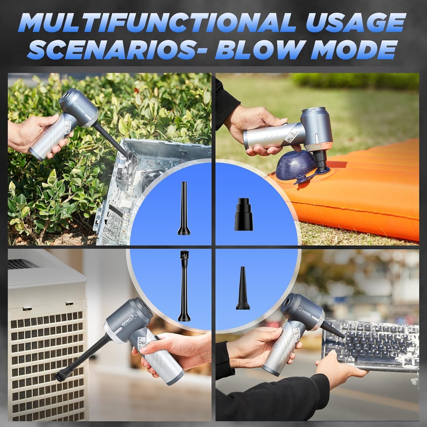 Saker Car Vacuum Cleaner 17000PA Foldable 3 in 1 Mini Handheld Vacuums Portable Cordless with Brushless Motor for Hair,Cars,Bedrooms,Offices Cleaning HL132 Silver