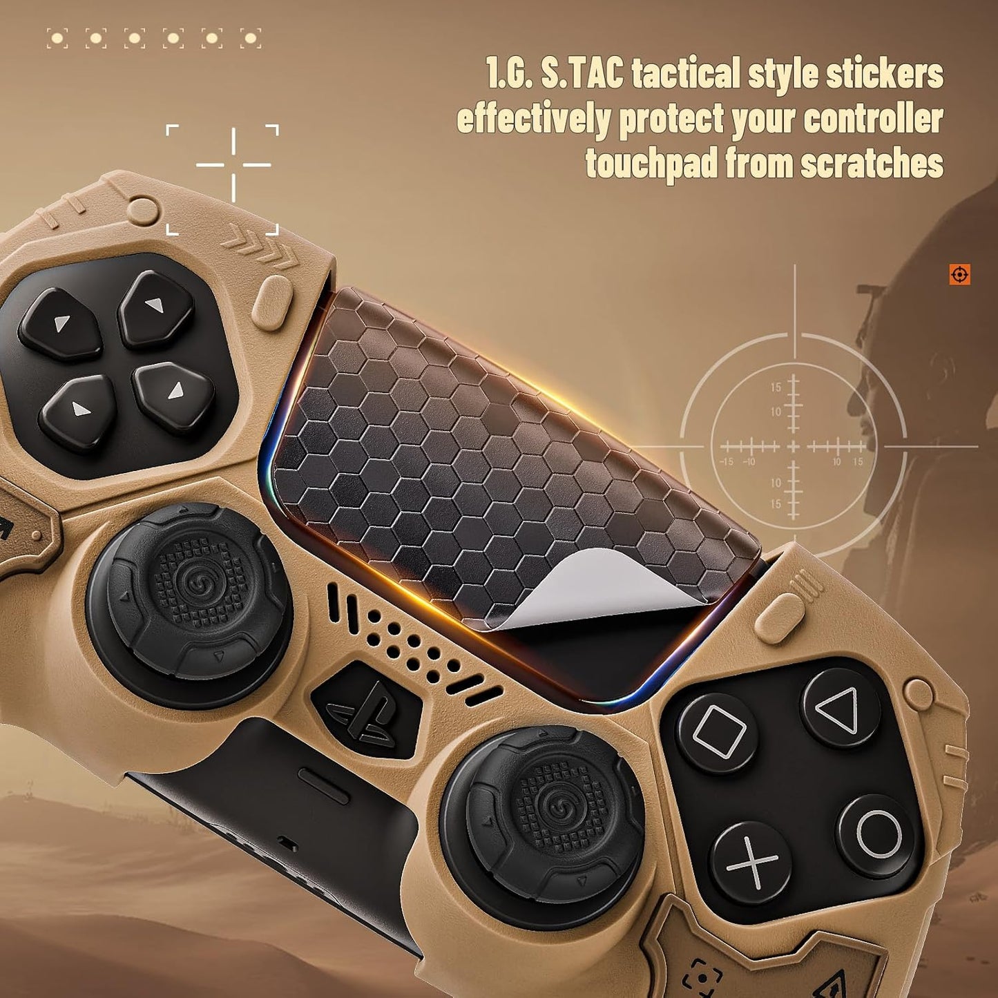 GeekShare G.S.TAC Tactical PS5 Controller Skin Set: Non-Slip Silicone Cover Compatible with PS5 Wireless Controller, 2 Thumb Grips & 2 Stickers, Compatible with Monster Hunter Wilds (Desert Yellow)