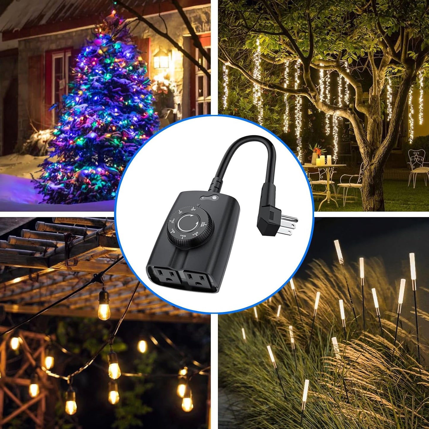 G-Homa Dusk to Dawn Outdoor Timer for Light Sensor Timer Waterproof 2 Grounded Outlets Timers for Christmas Light, 15A 1/2HP, CSA Listed (Turns on After Dusk)