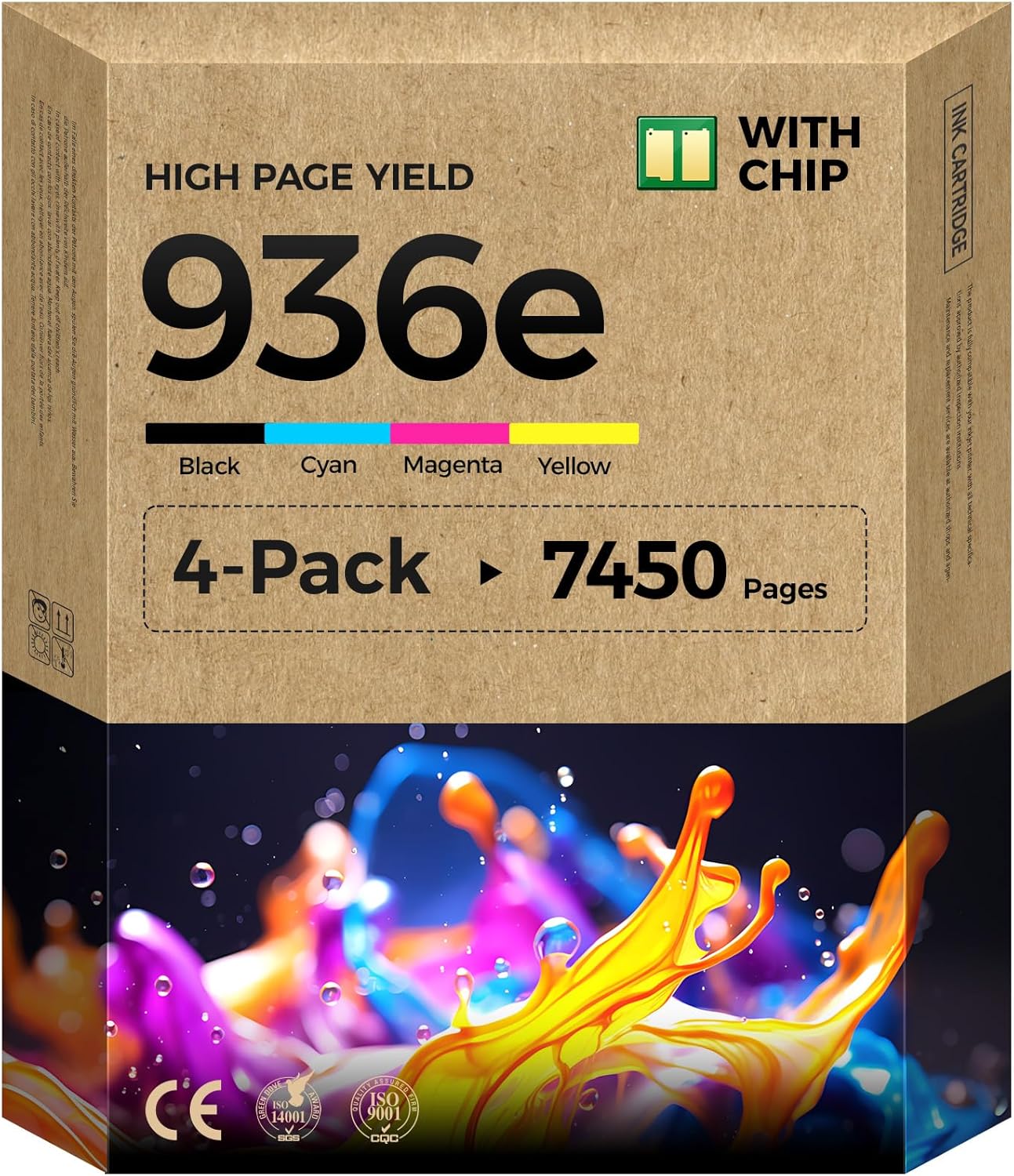 936e 936XL Ink Cartridges Set 4-Pack with Chip High Yield Replacement for HP 936 936e Ink Works with HP OfficeJet Pro 9125e 9135e 9110b 9128e 9130b 9122e 9120e 9730e Printers Black Cyan Magenta Yellow