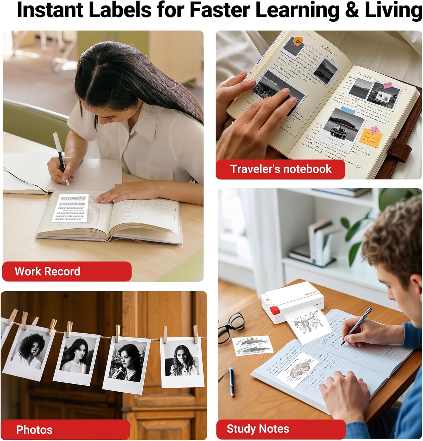 ORGBRO Sticker Printer Machine, X3 Mini Printer Print Pods Portable Thermal Inkless Sticker Maker, 3-Inch 300 DPI Bluetooth Pocket Printers for Smartphones, Notes, Journal, Photos, DIY, Kids Gift