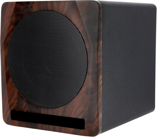 Rockville APM10D Active Studio Subwoofer in Dark Wood, 10", 400W, MDF Wood, RCA/XLR/Optical, Front-Firing Port, Perfect for Studios and Music Production