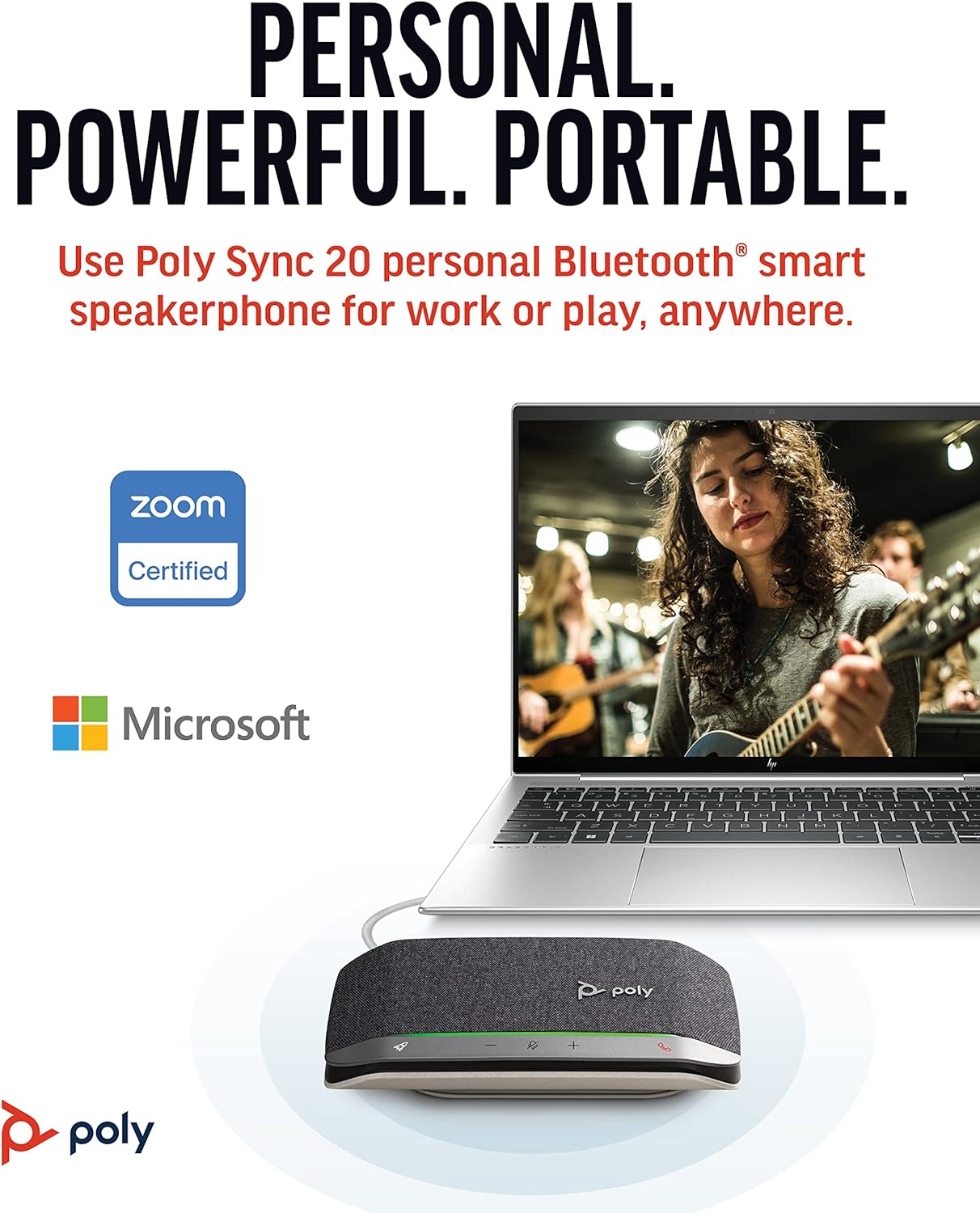 Poly Sync 20 USB-A Personal Portable Smart Speakerphone (Plantronics) - Connect to Mobile via Bluetooth, PC/Mac via Included USB-A Cable - Noise/Echo Reduction - Works w/Teams, Zoom - Amazon Exclusive