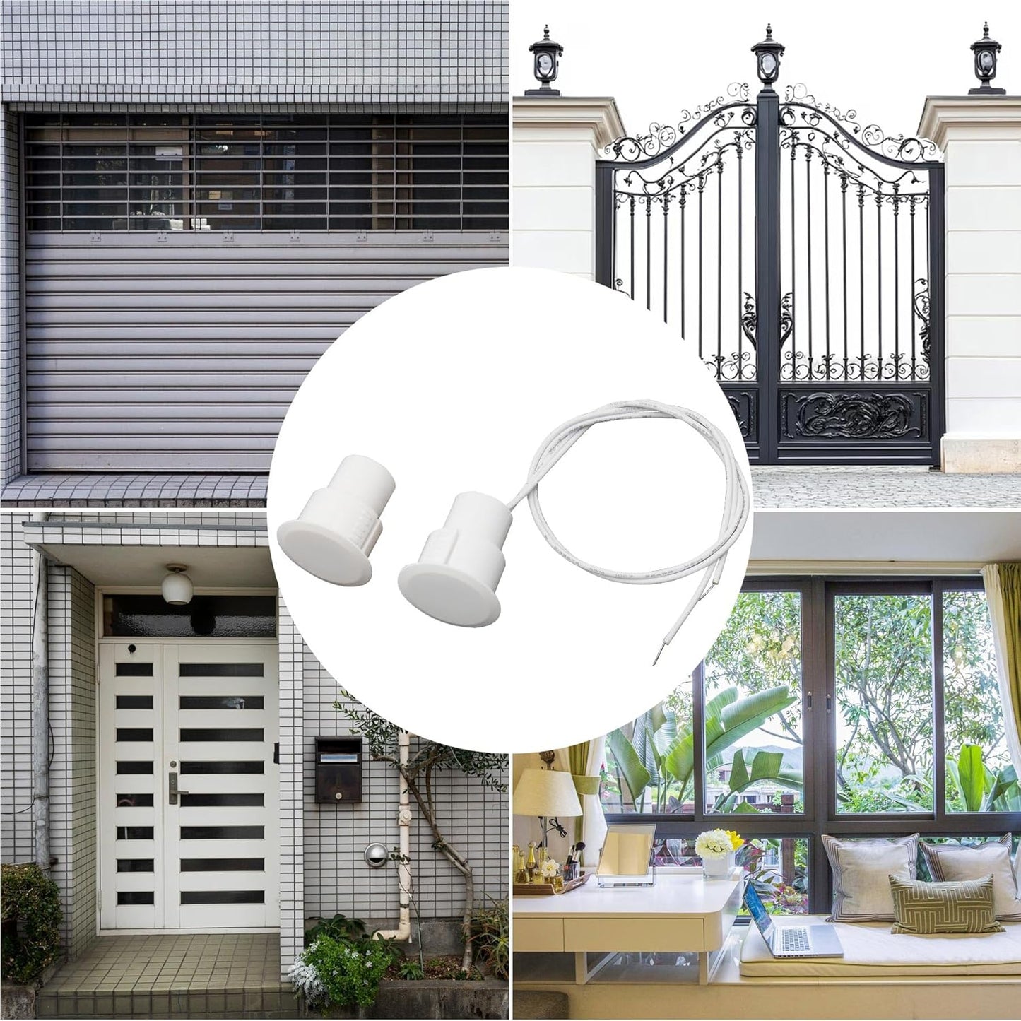 Recessed Wired Security Window Door Contact Sensor, Normally Open NO, Door Alarm Magnetic Reed Switch with 2 Wire, ABS White, RC-36