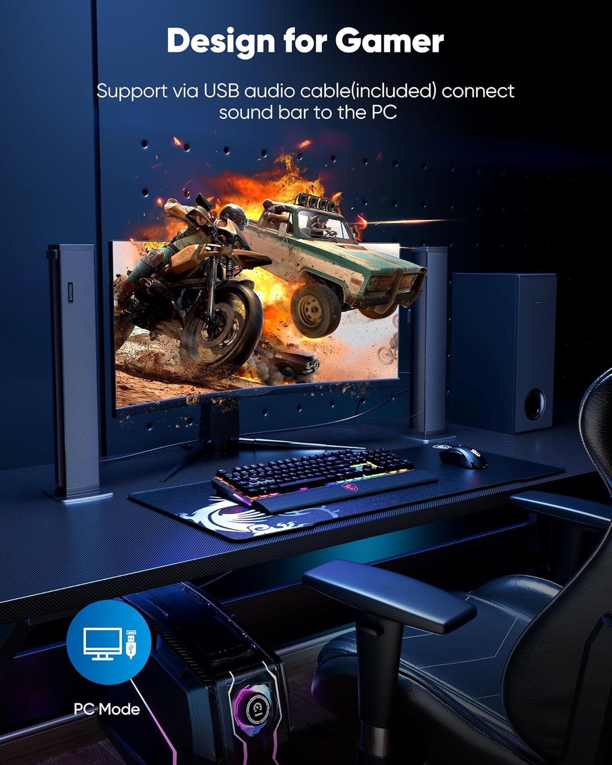 Sound Bar for Smart TV 2.1CH 190W Peak Power Soundbar with Subwoofer Detachable 2-in-1 BT 5.4 Surround Sound System 12L Deep Bass for PC Game with HD-ARC/Opt/USB/AUX Home Theater