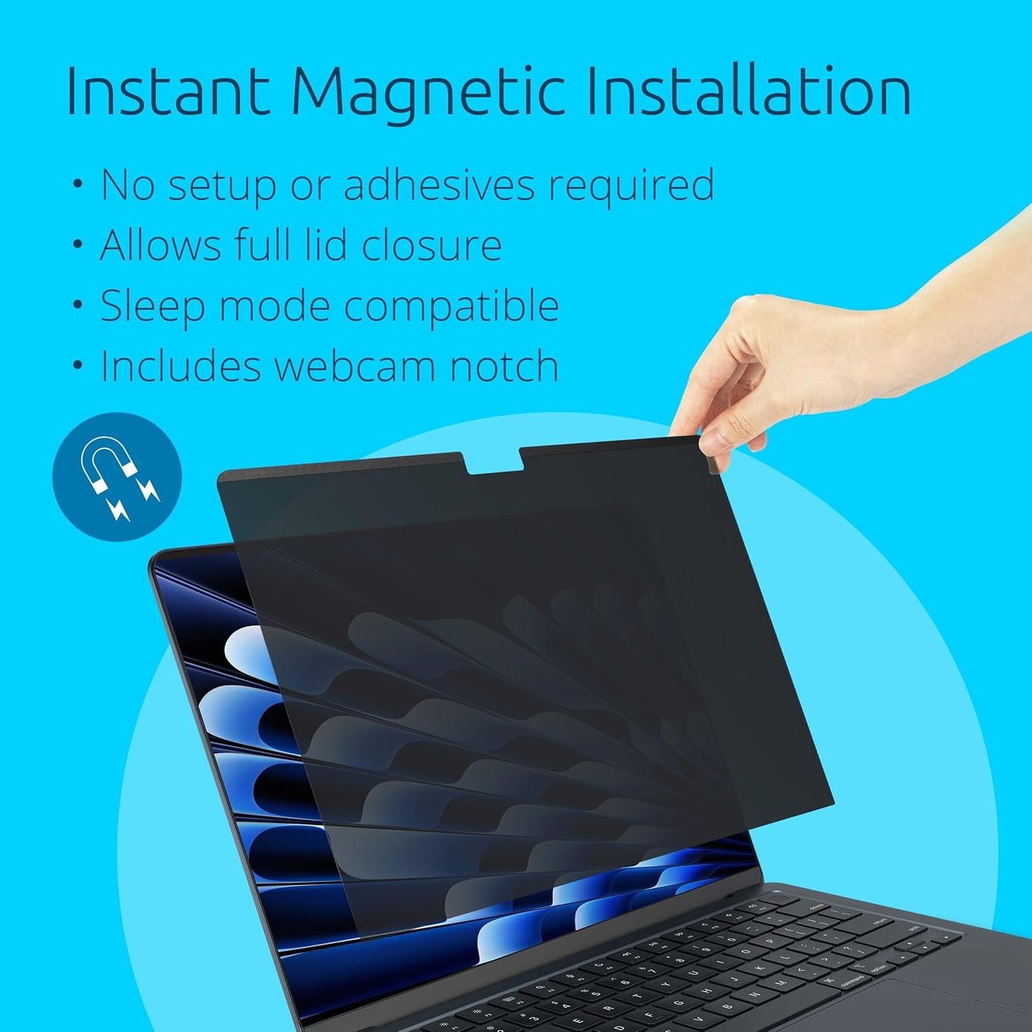 Kensington MP136 Magnetic MacBook Air Privacy Screen for 13.6 inch MacBook Air (2022-2024, M2, M3), Removable Laptop Privacy Filter, Anti Glare Blue Light MacBook Mac Screen Protector