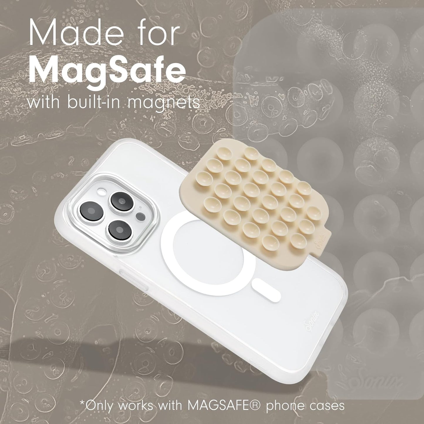 Sonix | Magnetic Silicone Suction Cup Phone Mount for iPhone | Compatible with MagSafe | Off White, Beige | Linen