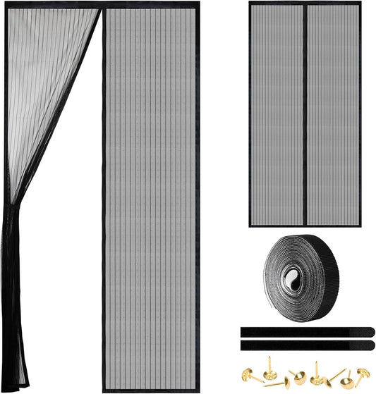 Magnetic Screen Door - Self Sealing, Heavy Duty, Hands Free Mesh Partition Keeps Bugs Out Let Breeze in- Pet and Kid Friendly - Keep Open Feature (Black, Fit Door Size 38 x 80 Inch)