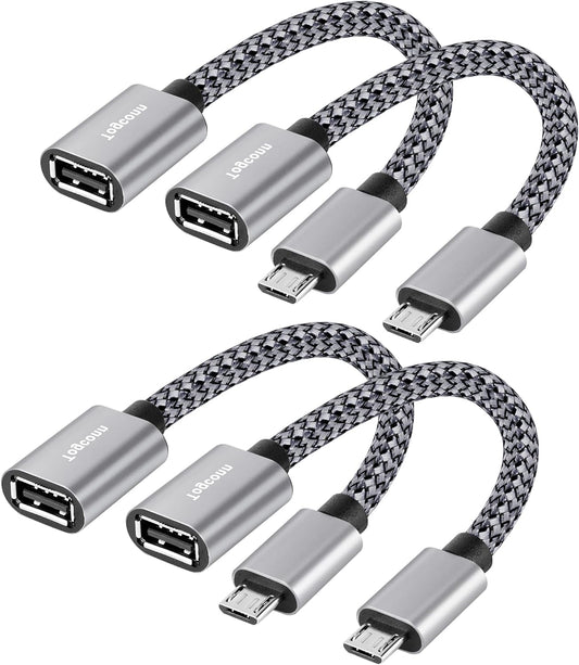 USB to Micro USB Adapter 4 Pack, Unidirectional Micro USB Male to USB Female 2.0 OTG On-The-Go Cable Converter, Nylon Braided, Aluminum Shells for S7 LG, Flash Drive, Mouse, Keyboard, Game Controller