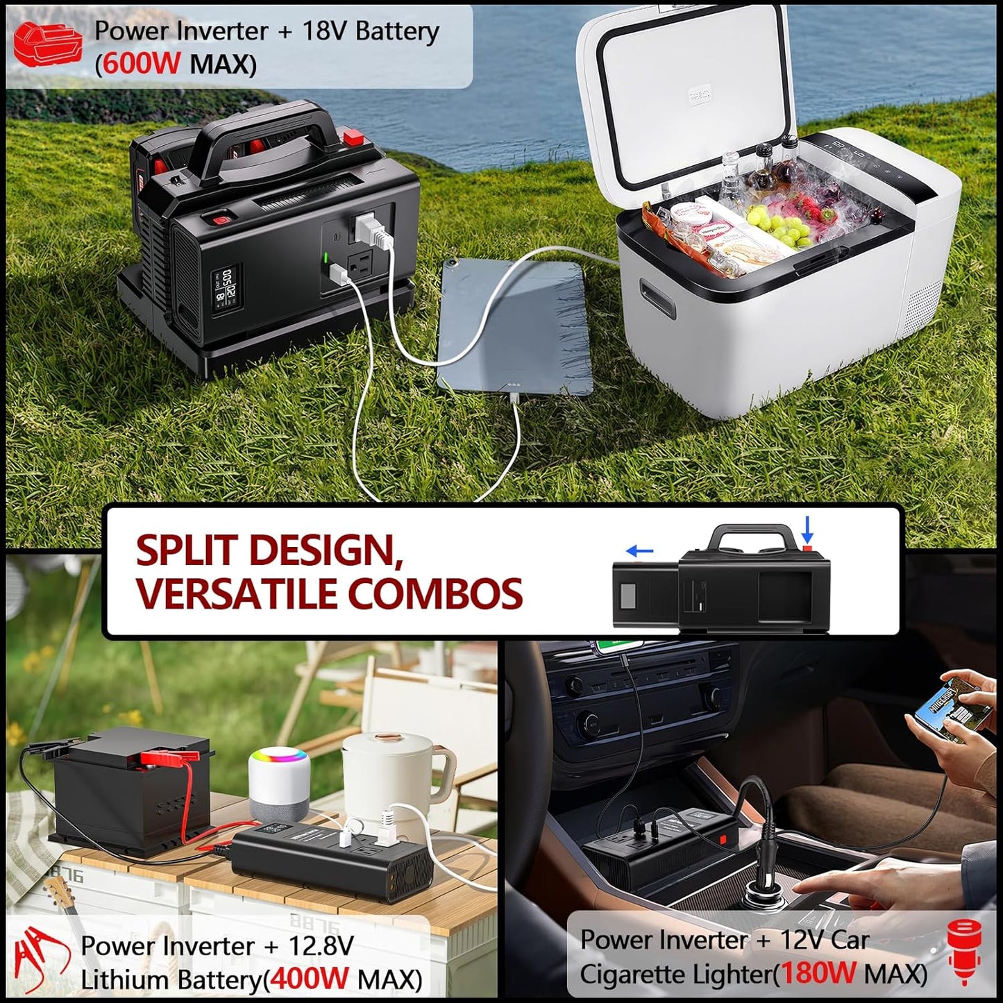 500W Pure Sine Wave Power Inverter for Milwaukee M18 18V Battery, 2-Ports DC 18V to AC(2 Outlets) 120V Car Charger Plug Inverter Adapter Converter for Camping, Emergencies(Tool Only)