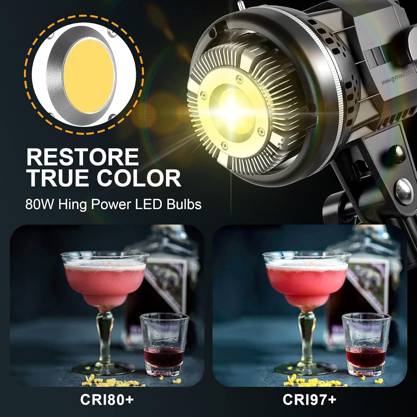 GVM Great Video Maker 80W CRI97+ Video Lights with Bowens Mount Color Temperature 5600K Dimmable LED Continuous Lighting Spotlight Photography Shooting Light with Reflector (80W + Filter) (VC-P80S)