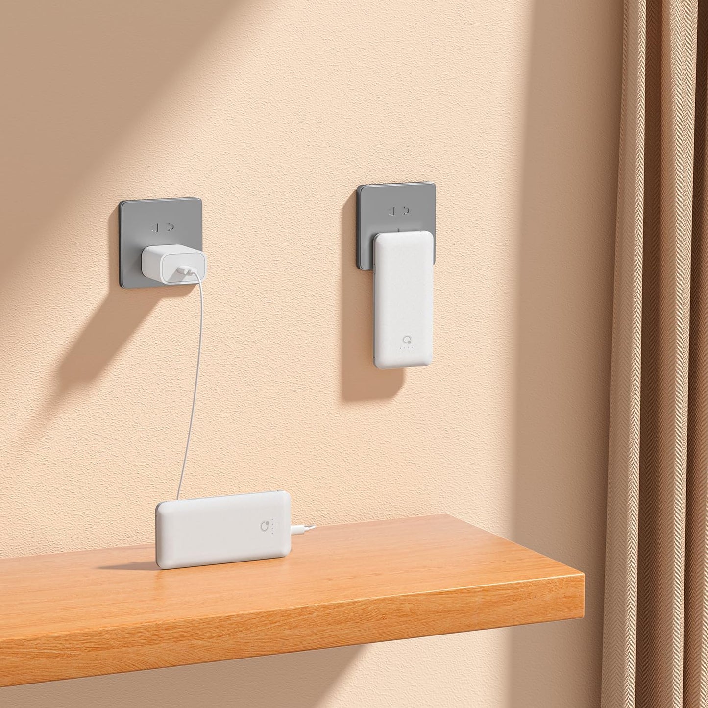 Q 10000mAh Power Bank, Slim Portable Charger,4 Output External Battery Pack with Built-in AC Wall Plug Micro USB C 3 Cables Compatible with iPhone Samsung Android Phone Tablet and More