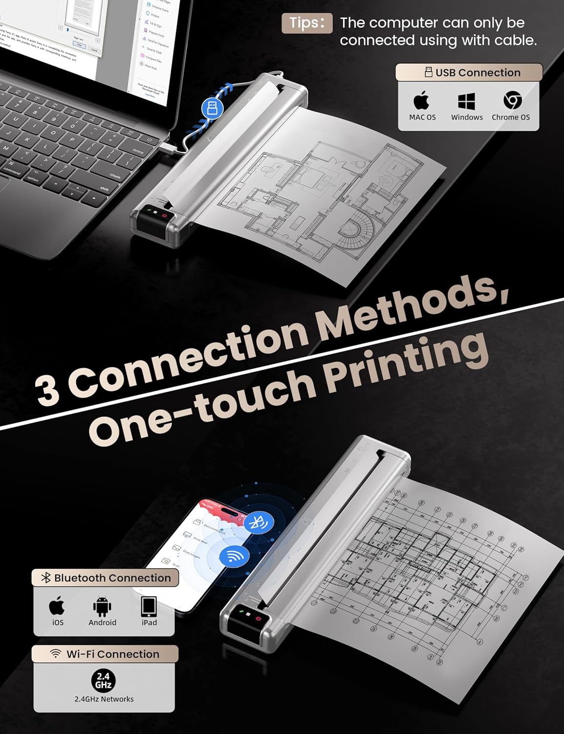 Phomemo Q302 Upgraded Portable Printers Wireless for Business, Ultra-Small Bluetooth Printer for Mobile Printing, 2400mAh Battery can Reverse Charging, 300dpi Inkless Printer Support 8.5X11 US Letter