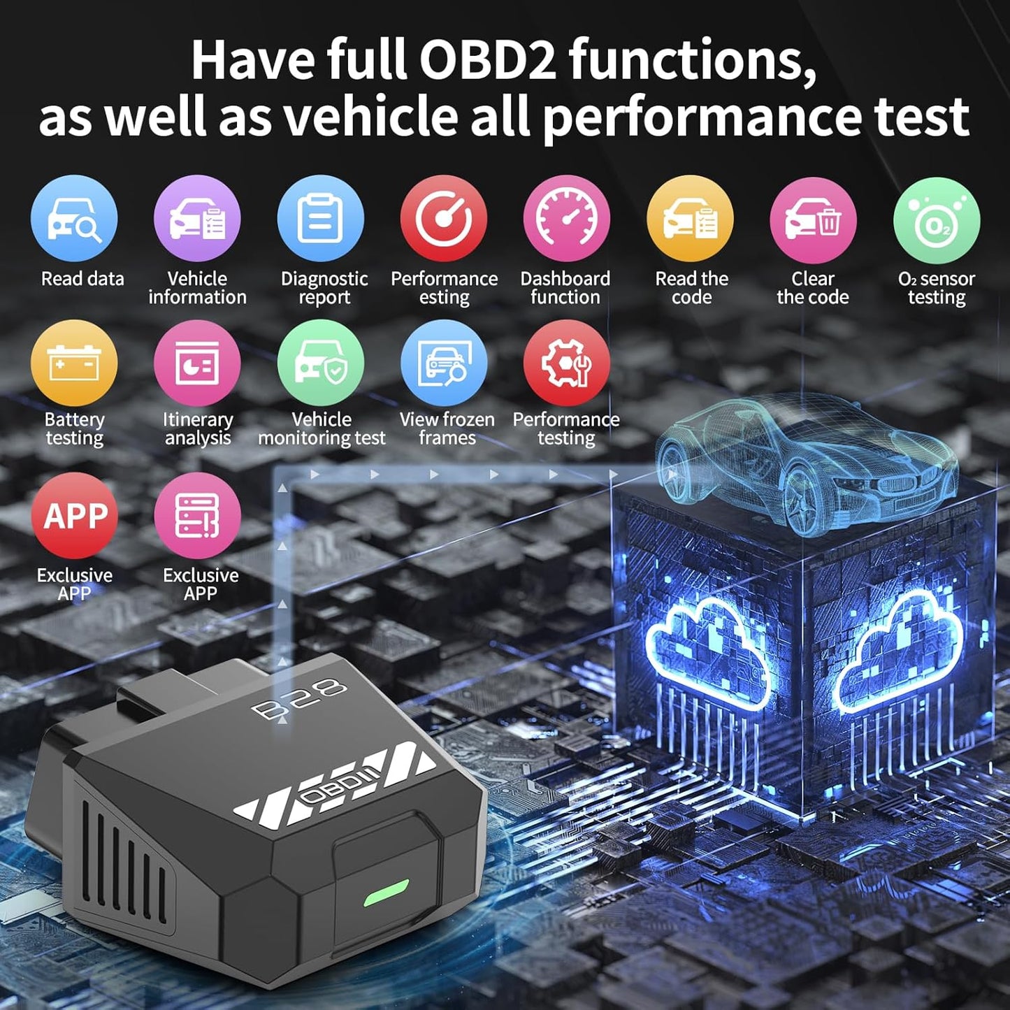 OBD2 Scanner for Car Bluetooth 5.4 - Codes can be Read and Cleared Quickly with Android and iOS Compatible - Diagnosis of The vehicle's Engine, ABS, SRS, airbags and More Than 35,000 Problems