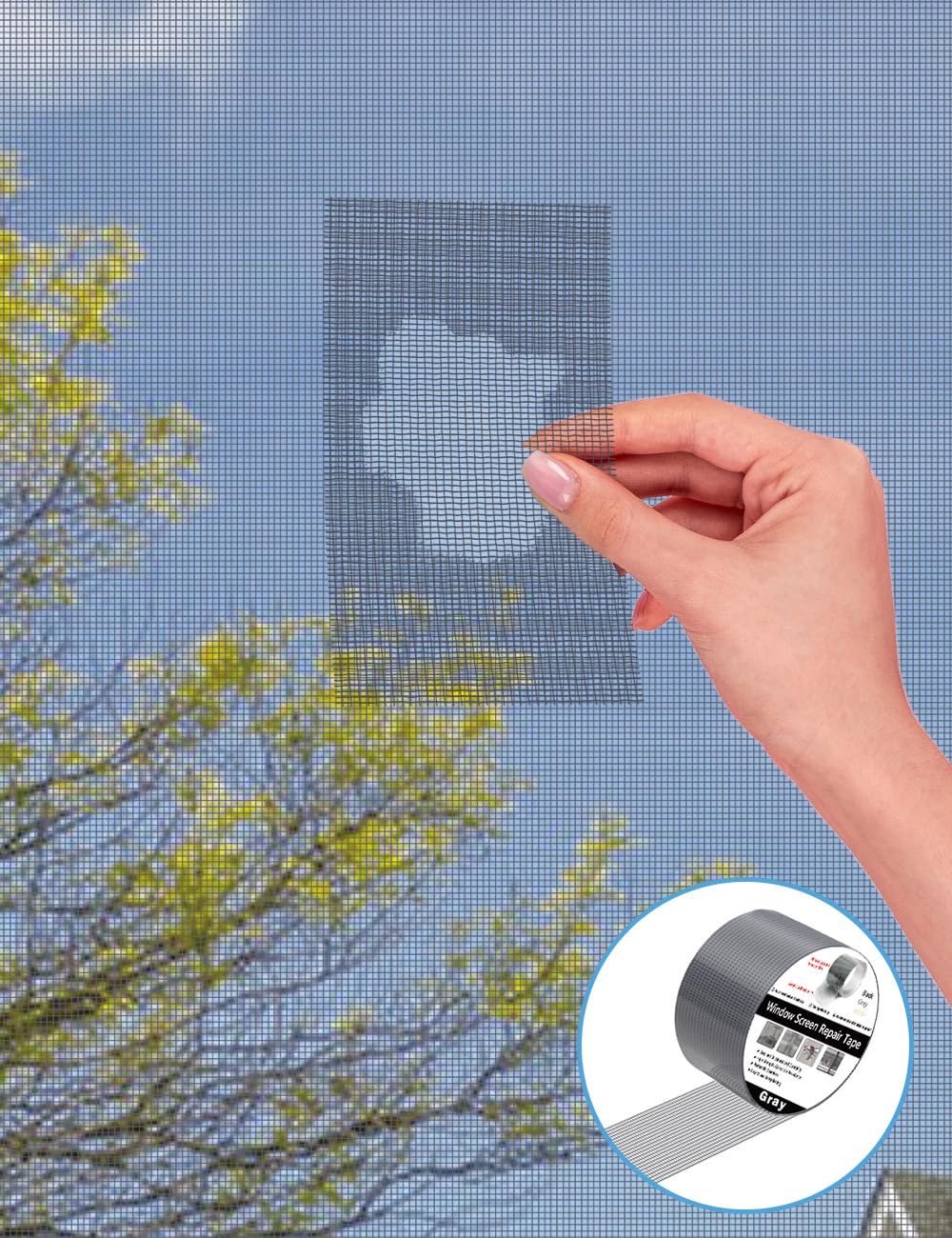 wohohoho Window Screen Repair Tape, 4 in X 20 FT (240IN) Grey Screen Patch Repair Kit, 3-Layer Strong Adhesive Invisible Screen Tape Mesh Repair for Windows, Doors Garage Mosquito Net Magnetic Screen