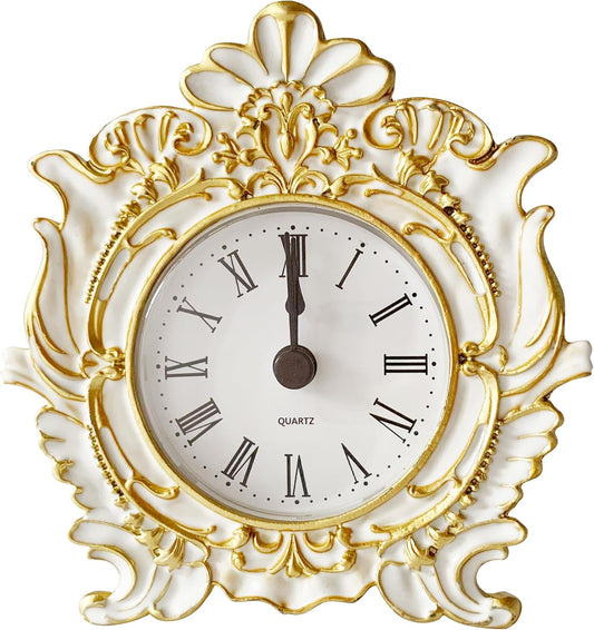 Decorative Mini Table Clock, Vintage Metal Silent Analog Quartz Battery Operated Table Top Clock for Living Room Decor Shelf