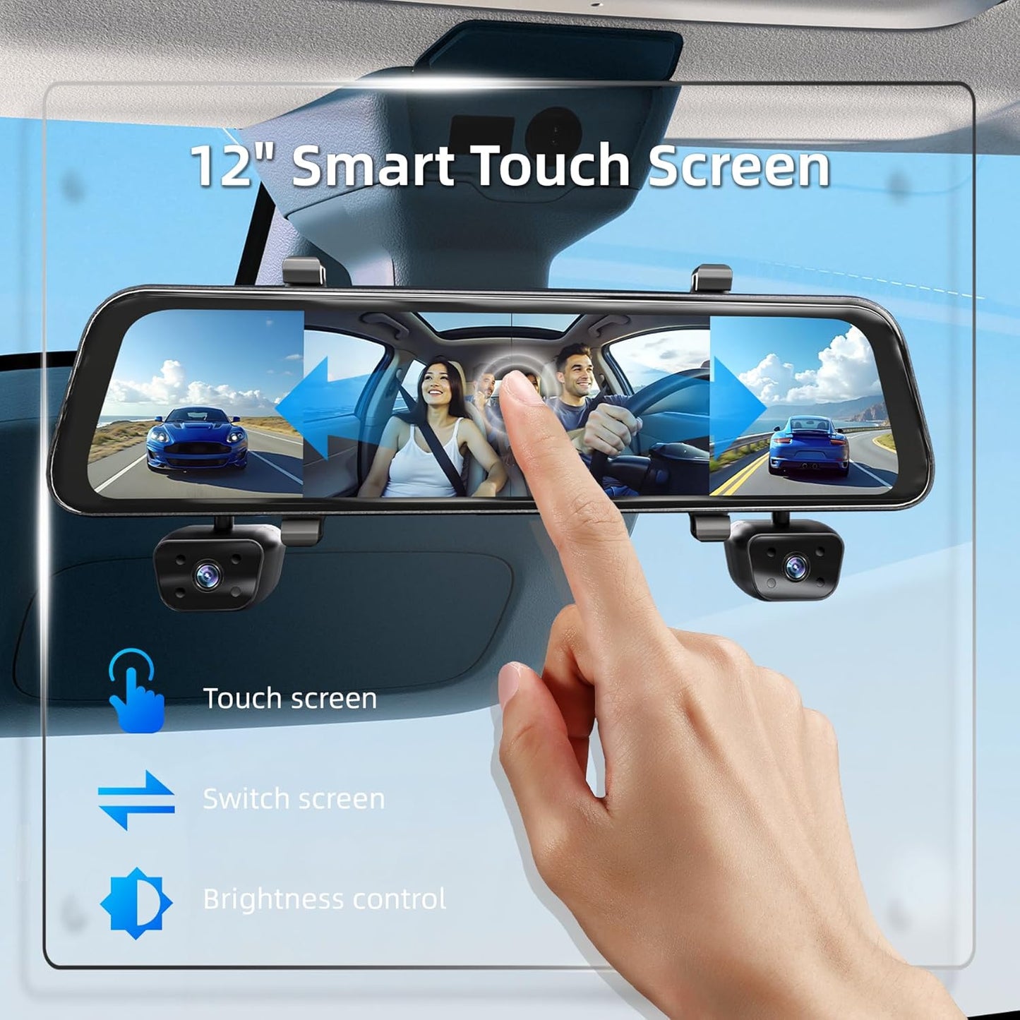 2025 Rear view Mirror Camera,4 Channel Mirror Dash Cam Front and Rear,24/7 Recording Rearview Mirror Backup Camera for Cars & Trucks,12" Touch Screen,Built-inWiFi,GPS,IR Night Vision,Free 64GB SD Card