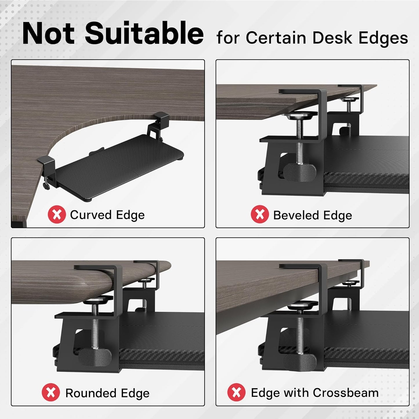 BONTEC KMT01 Under Desk Keyboard Tray, Pull-Out Keyboard & Mouse Platform with C-Clamp, 25.6 x 11.8 in Space-Saving Ergonomic Slide-Out Drawer, Black Carbon Fiber