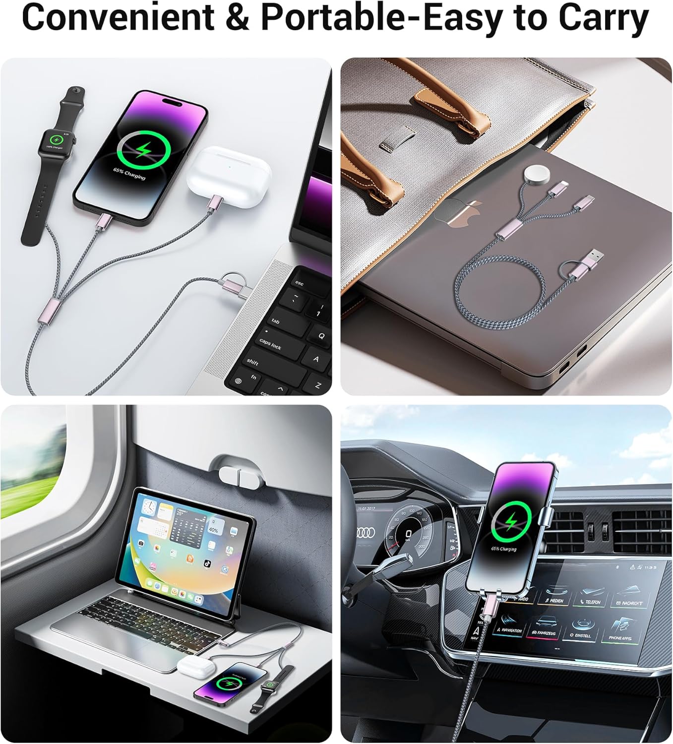 Temdan for Travel Essentials,3 in 2 USB C Cable for Apple Watch Charger/iPhone 16 Charger/Lightning,Multi Charging Cable Cord,Vacation Camping Essentials,Portable Designed for iWatch &iPhone 16-12-4FT