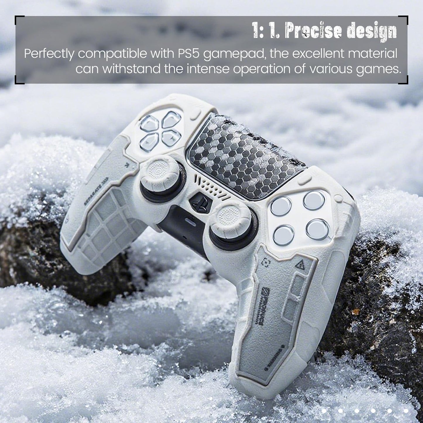 Geekshare G.S.TAC Tactical Compatible with PS5 Controller Skin Set, Tactical Silicone Cover for PS5 Wireless Controller with 2 Thumb Grips & 2 Stickers for Monster Hunter Wilds - White