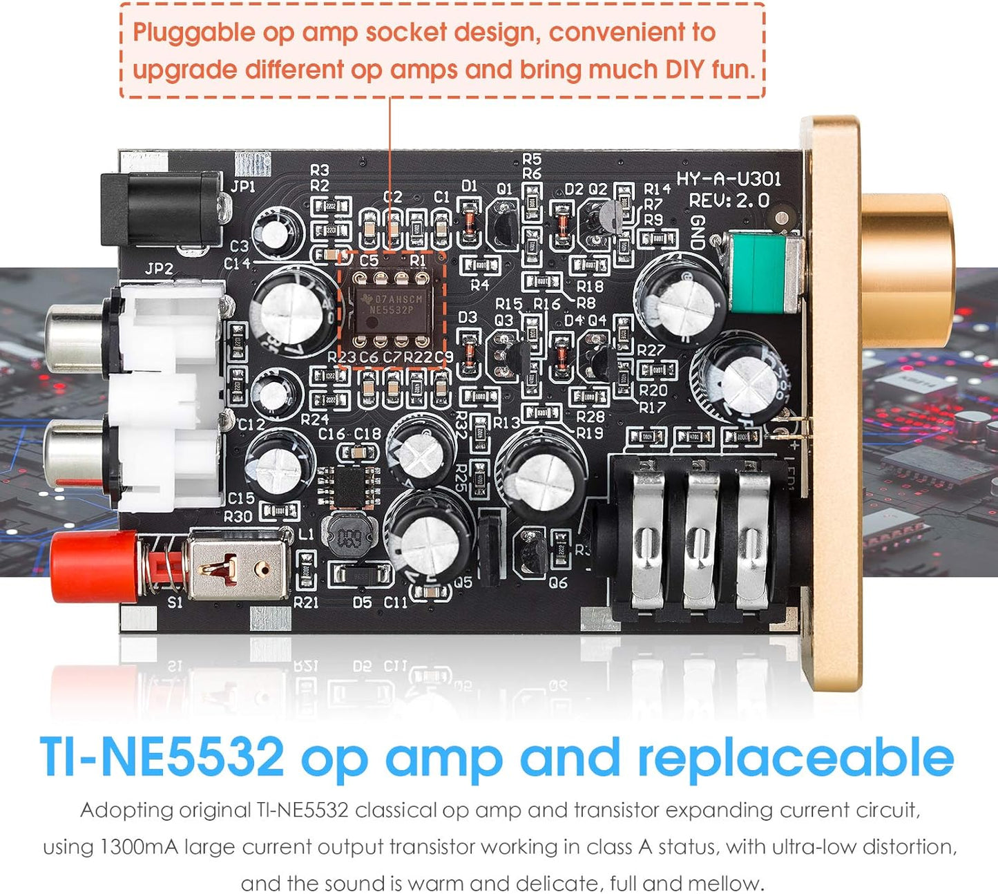 Douk Audio U3 Headphone Amps, Mini Hi-Fi Amplifier for Home Desktop PC 6.35mm / 3.5mm Headsets, Class A, RCA Input, DC 5V