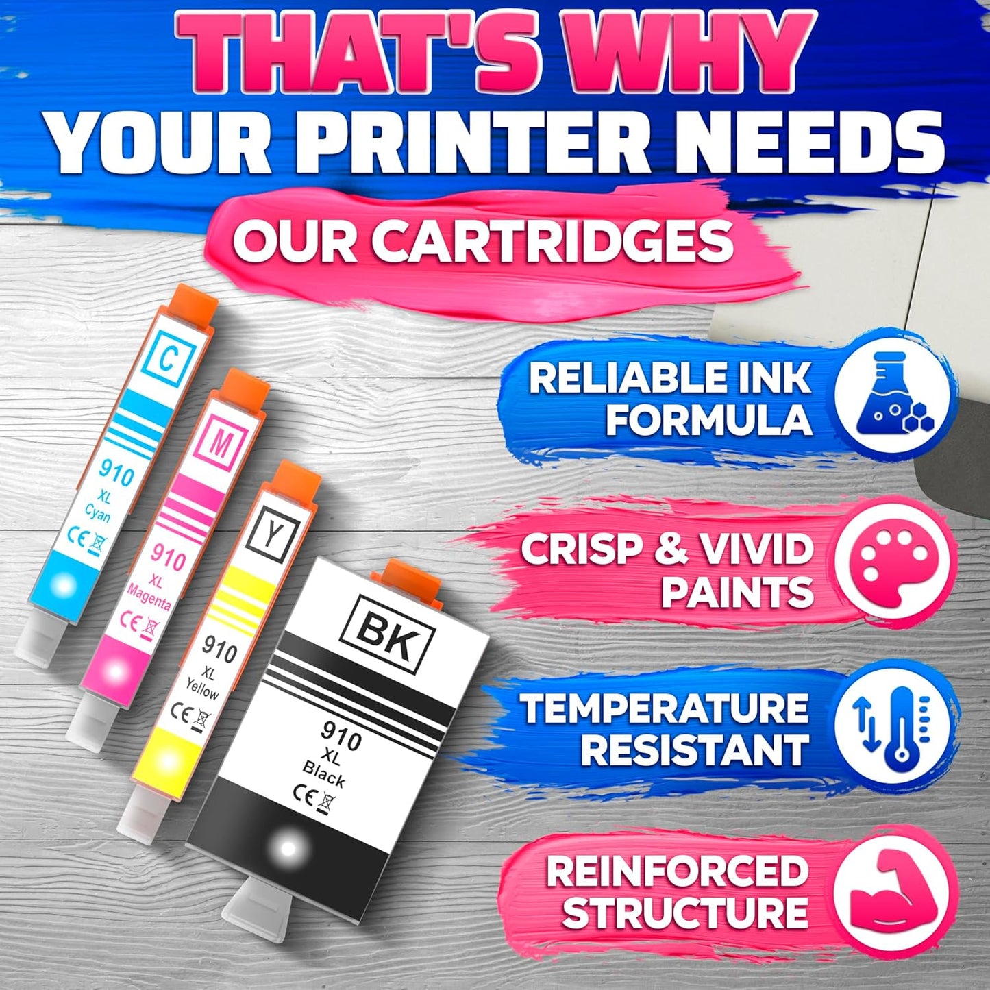 910XL Printer Ink Cartridges 4 Pcs – Includes 910XL Black & Color Ink – Compatible with HP 8020, 8025, 8028, 8030, 8035, 8010, 8015, 8018, 8022 – Quality Prints – Easy Installation
