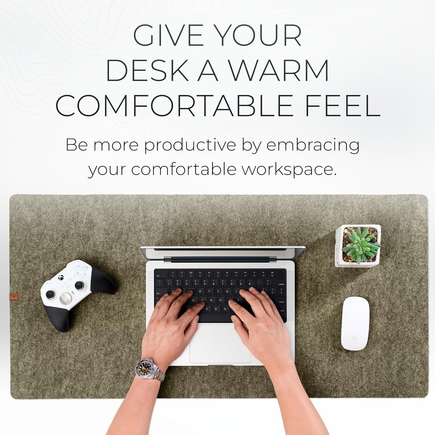 Nordik Large Felt Desk Mat – Timber Moss Green – 35 x 17 inch – Computer Desk Mat – Keyboard and Mouse Pad – Large Desktop Felt Pad