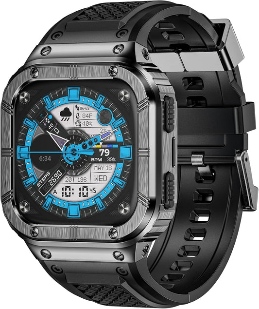 MioHHR Stainless Steel Case and Band Compatible with Fitbit Versa 4/3/2/Lite/Sense/Sense 2 Bands with Metal Case, Rugged Sports Protector Cover Silicone Wristbands for Men, Grey