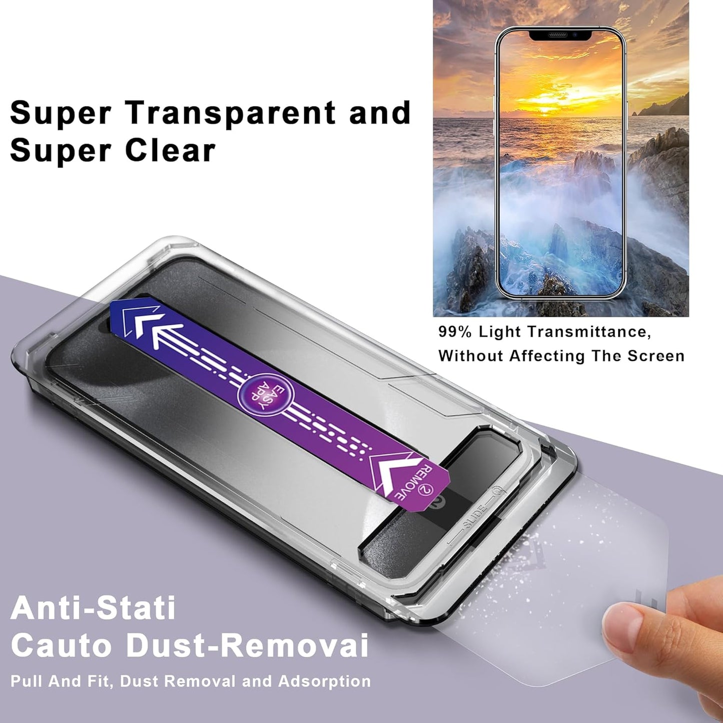 (2-Pack Ultra HD Clear Screen Protector for iPhone 12/12 Pro (6.3-Inch),9H Tempered Glass,Full Coverage,Anti-Fingerprint,Auto Dust Removal,Bubble-Free,Easy Installation